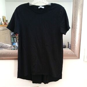 ZARA Classic Black T-Shirt with Curved Hi Lo Hem